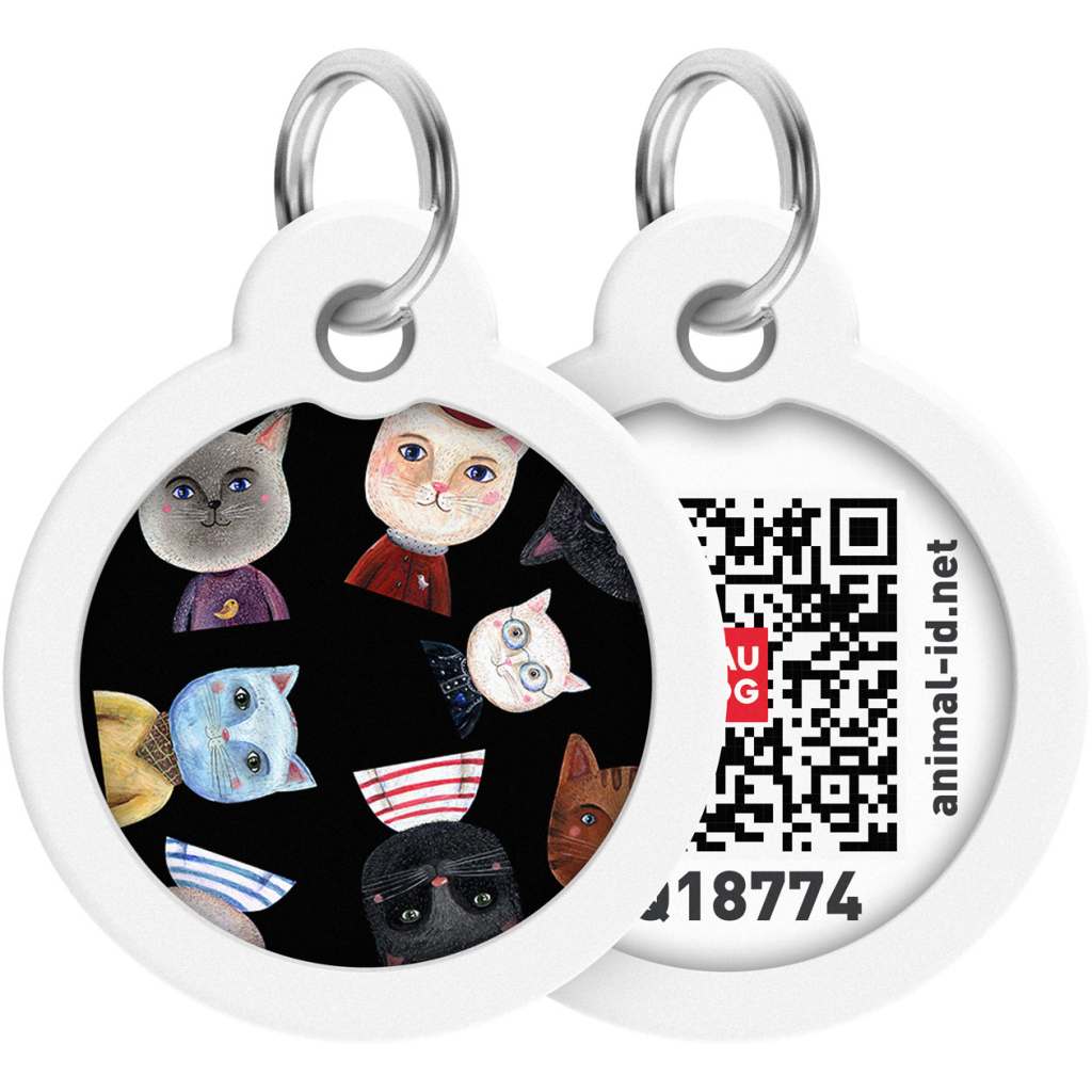 Адресник для тварин WAUDOG Smart ID з QR паспортом "Коти", круг 30 мм (230-0216) - зображення 1
