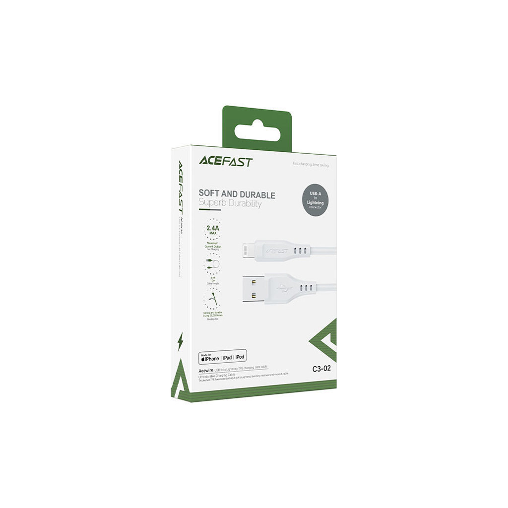 Дата кабель USB 2.0 AM to Lightning 1.2m 2.4A TPE C3-02 White Acefast (6974316280835) - зображення 3