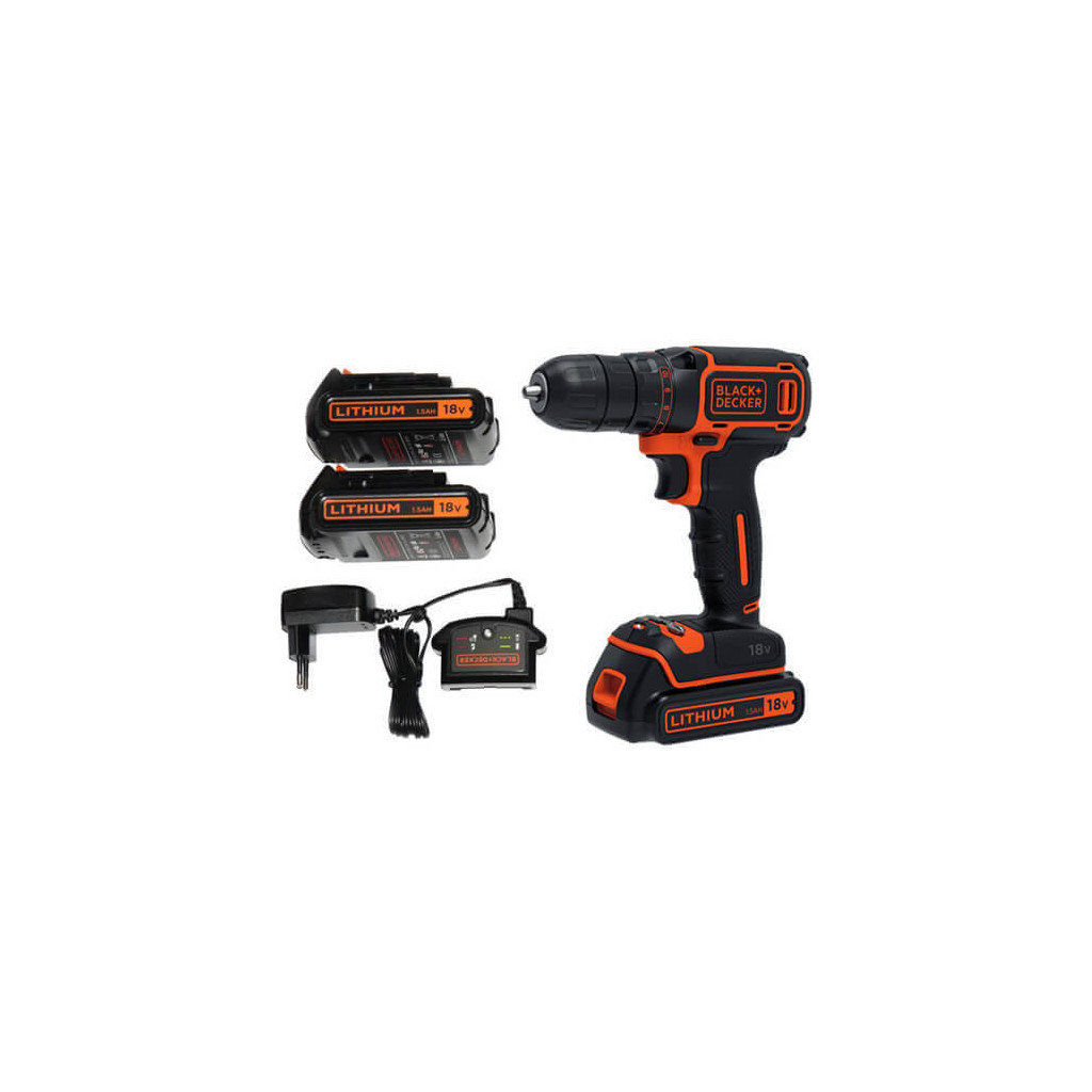 Шуруповерт Black&Decker 18 В, 1.5Ah, 40 Нм, 360-1400 об/хв, кейс (BDCDD186KB) - зображення 2