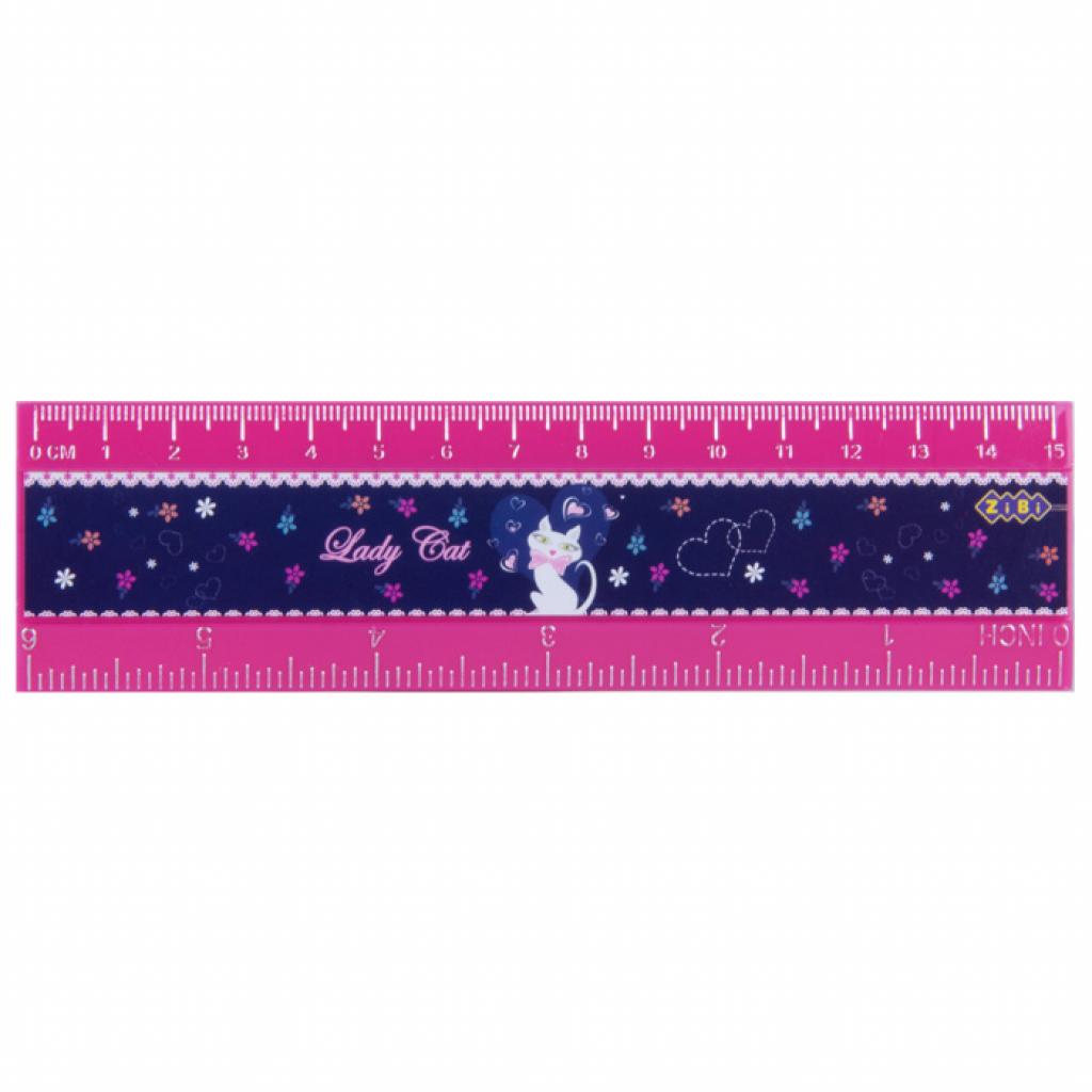 Лінійка ZiBi 15см "LADY CAT", plastic, magenta, blister (ZB.5604-29) - зображення 1