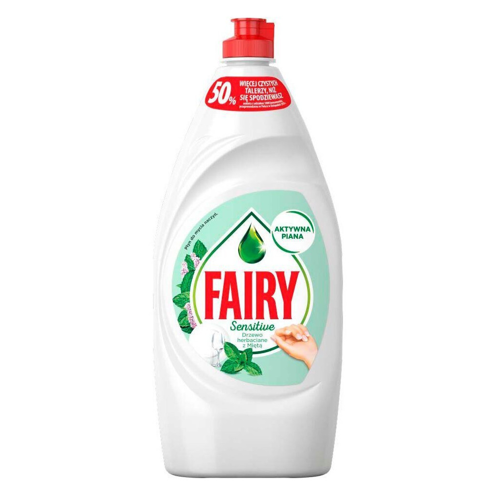 Засіб для ручного миття посуду Fairy Ніжні руки Чайне дерево і М'ята 900 мл (4015400958130) - зображення 1