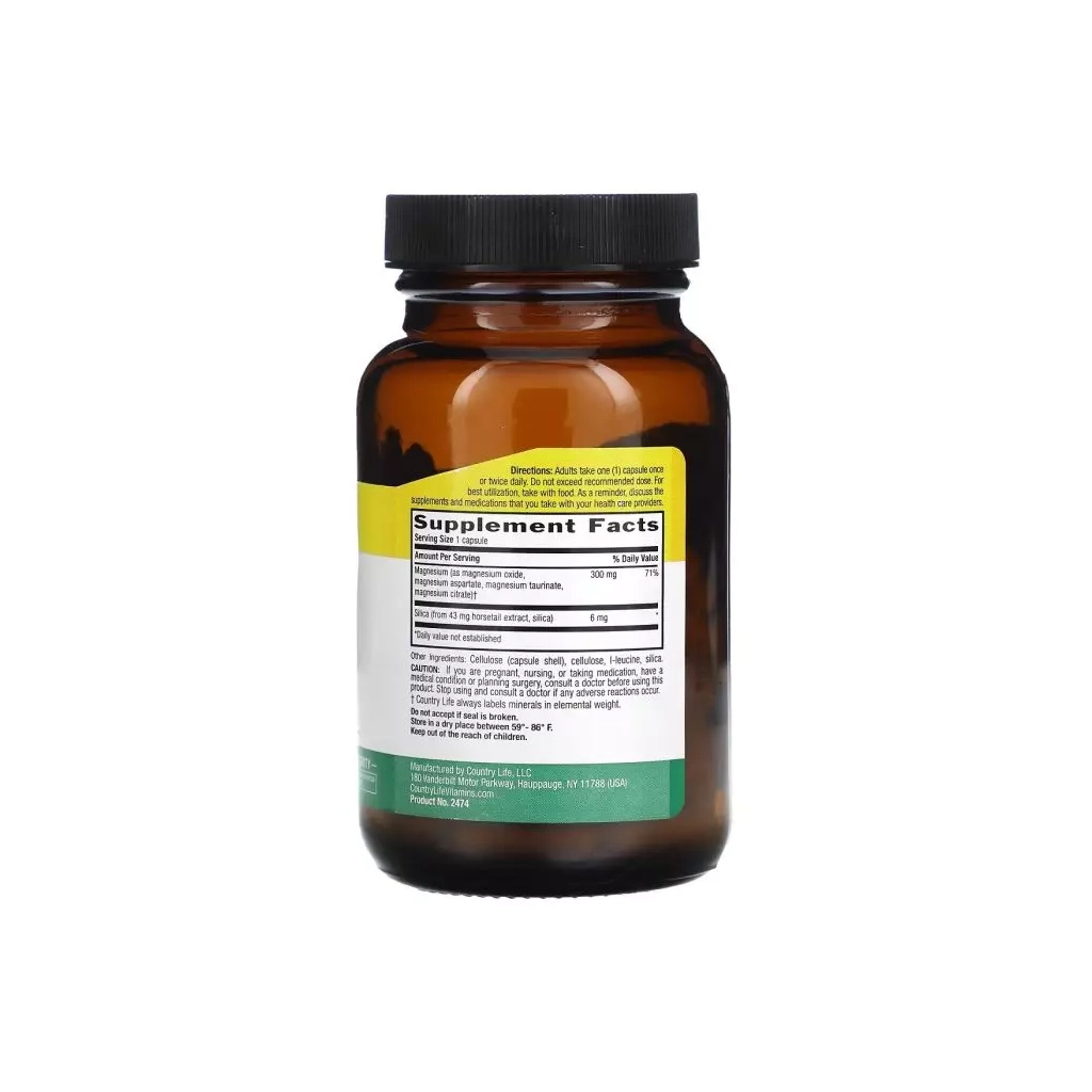 Мінерали Country Life Магній з кремнієм, 300 мг, Target-Mins, Magnesium Caps with Silica, 120 вегет. (CLF-02475) - зображення 2