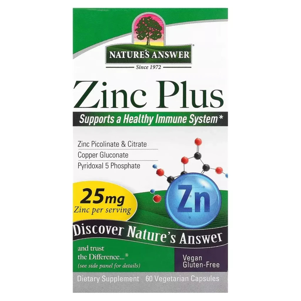 Мінерали Nature's Answer Цинк плюс, 25 мг, Zinc Plus, 60 вегетаріанських капсул (NTA-16570) - зображення 2