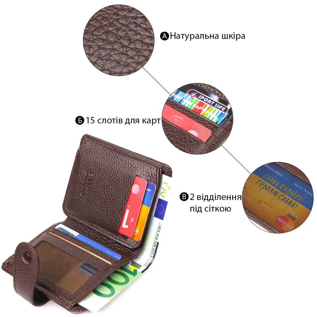 Гаманець Canpellini З натуральної шкіри Коричневий (21686) - зображення 4