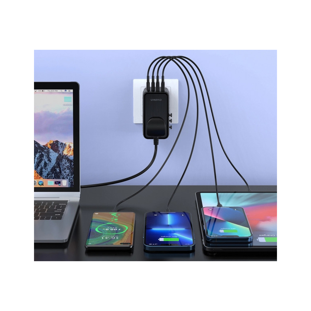 Зарядний пристрій Choetech 4xUSB 100W PD (2хUSB-C+2хUSB-A) сharger diamond model black (PD6028-BK) - зображення 4