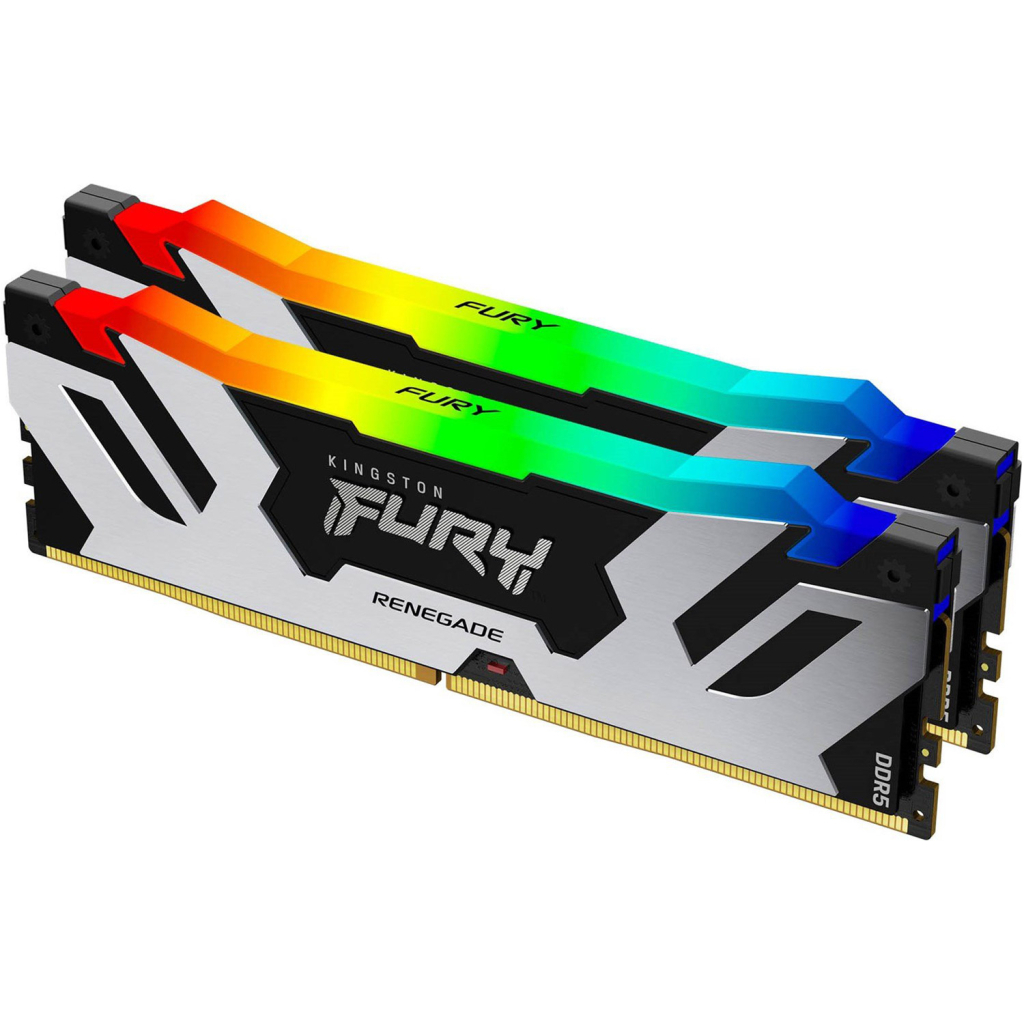 Модуль пам'яті для комп'ютера DDR5 48GB (2x24GB) 8000 MHz Renegade RGB Black/Silver Kingston Fury (ex.HyperX) (KF580C38RSAK2-48) - зображення 1