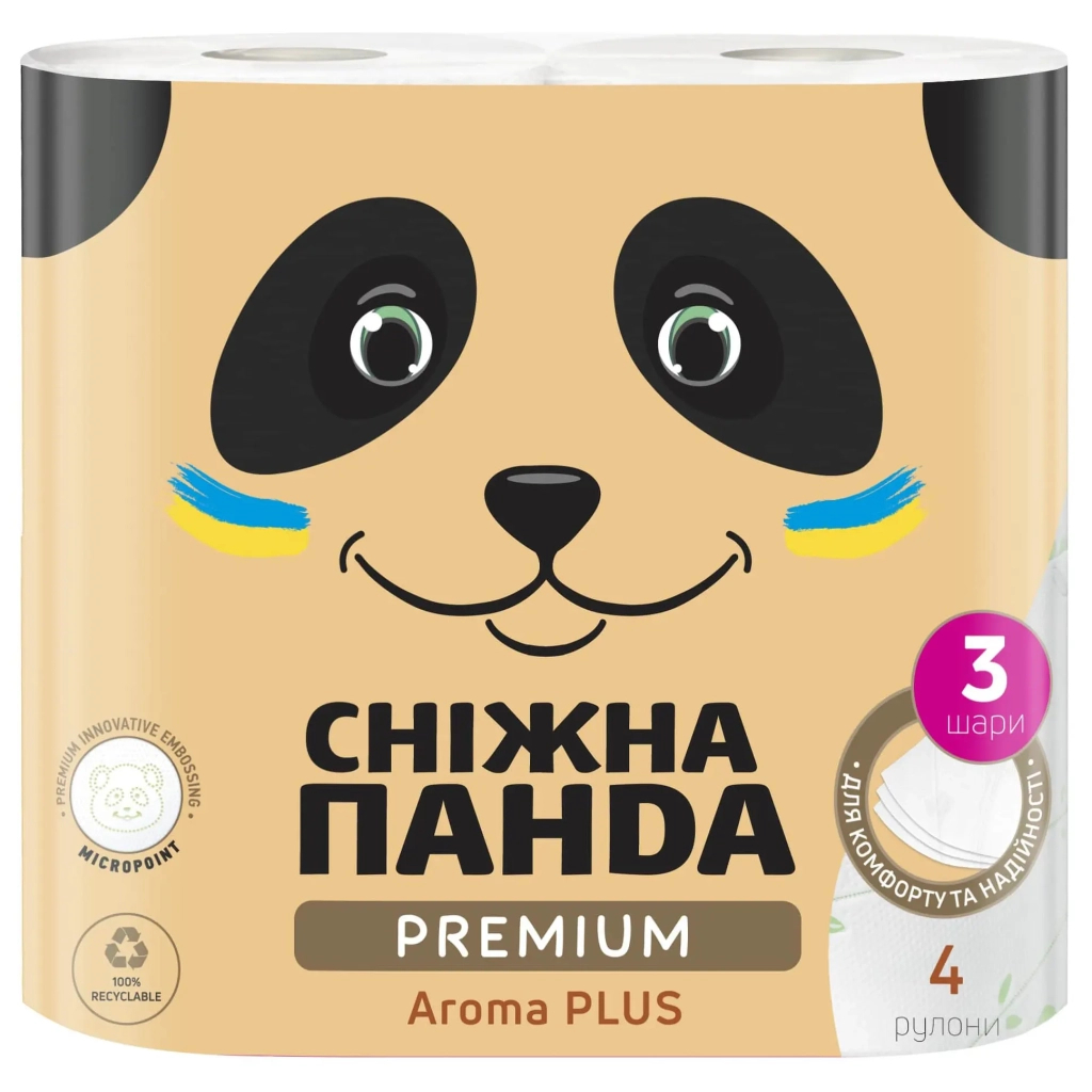 Туалетний папір Сніжна Панда Premium Aroma Plus 3 шари 4 рулони (4820183972880) - зображення 1
