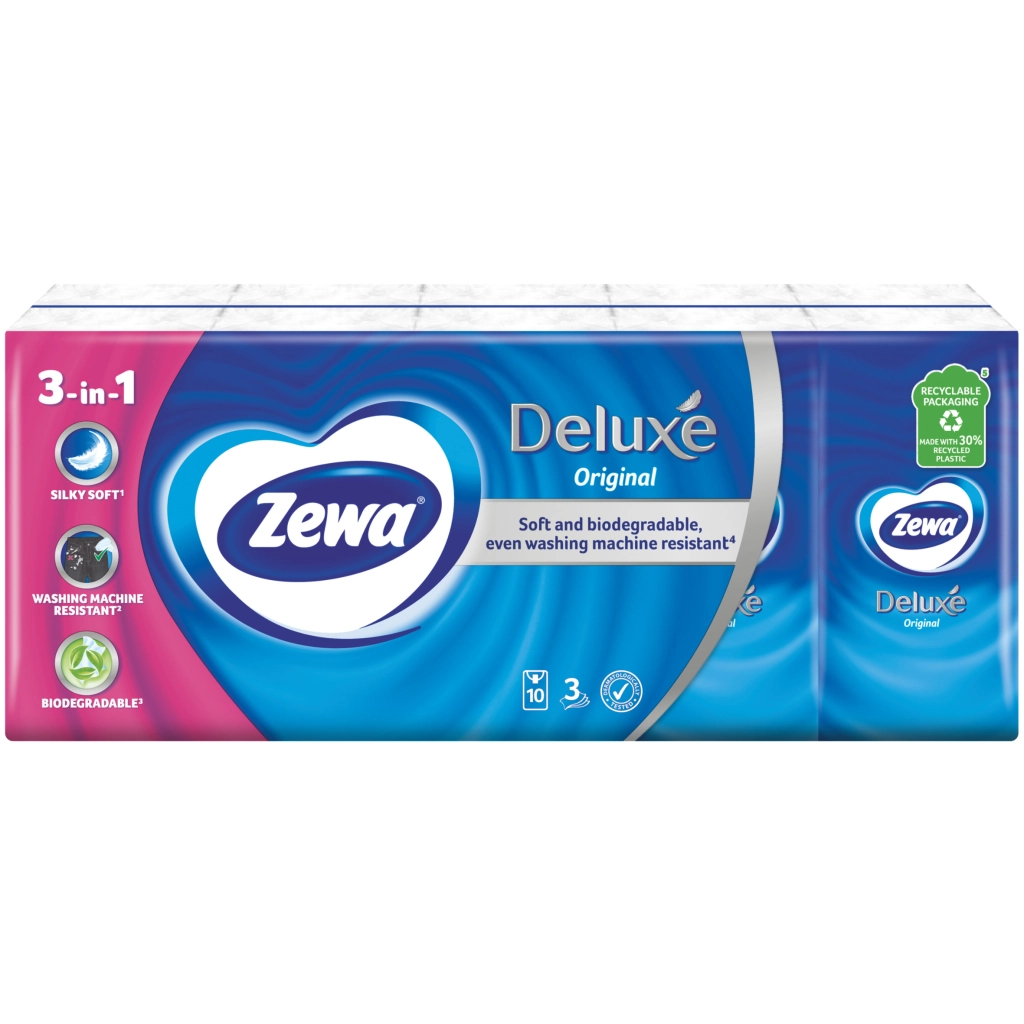 Серветки косметичні Zewa Deluxe 3 шари 10 шт х 10 пачок (9011111516145) - зображення 2