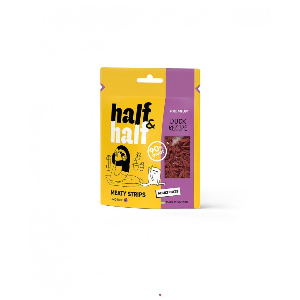Ласощі для котів Half&Half у формі м'ясних смужечок з качкою 50 г (4823082431847) - изображение 1