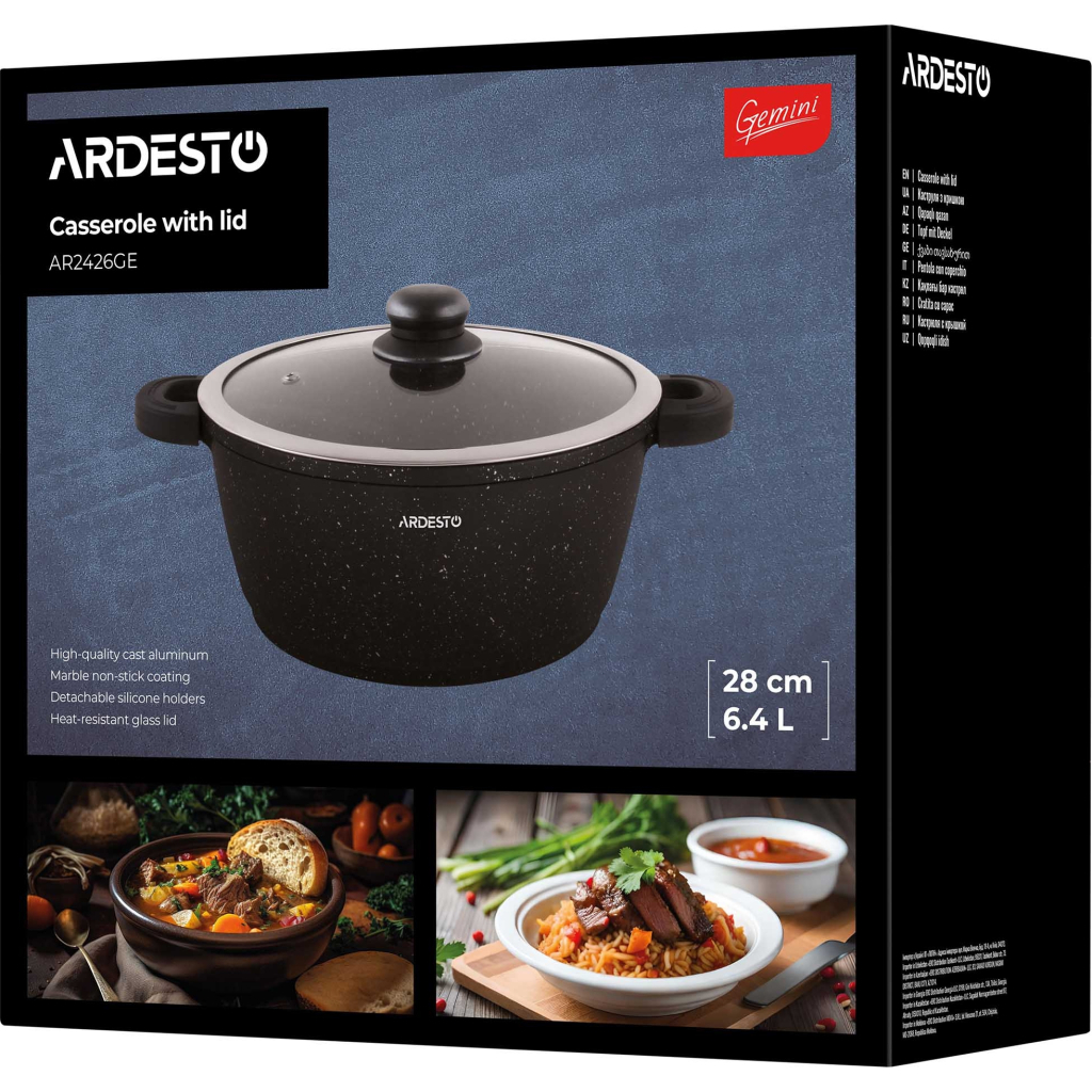 Каструля Ardesto Gemini Anzio скляна кришка 28 см 6,4 л чорна (AR2426GE) - зображення 10