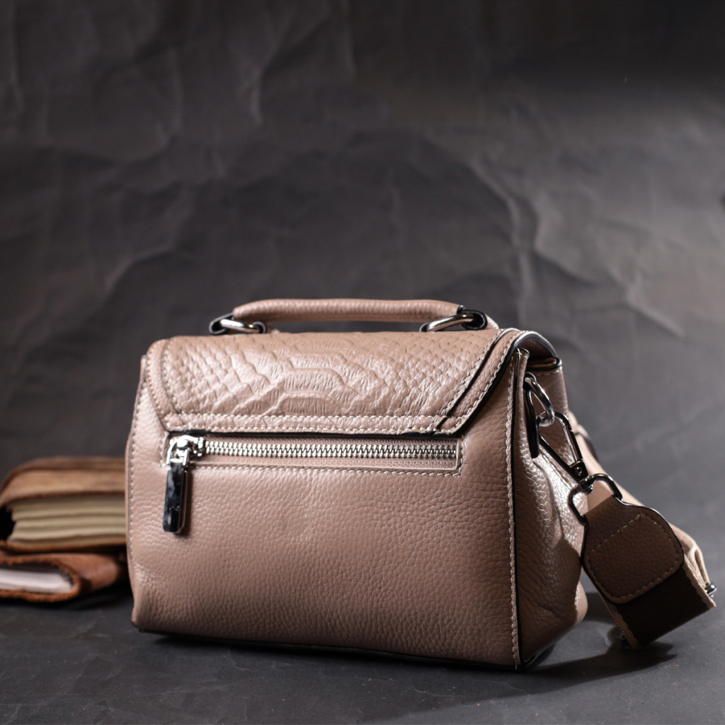 Сумка Vintage Жіноча шкіряна з металевою клямкою Бежева (22418) - зображення 11