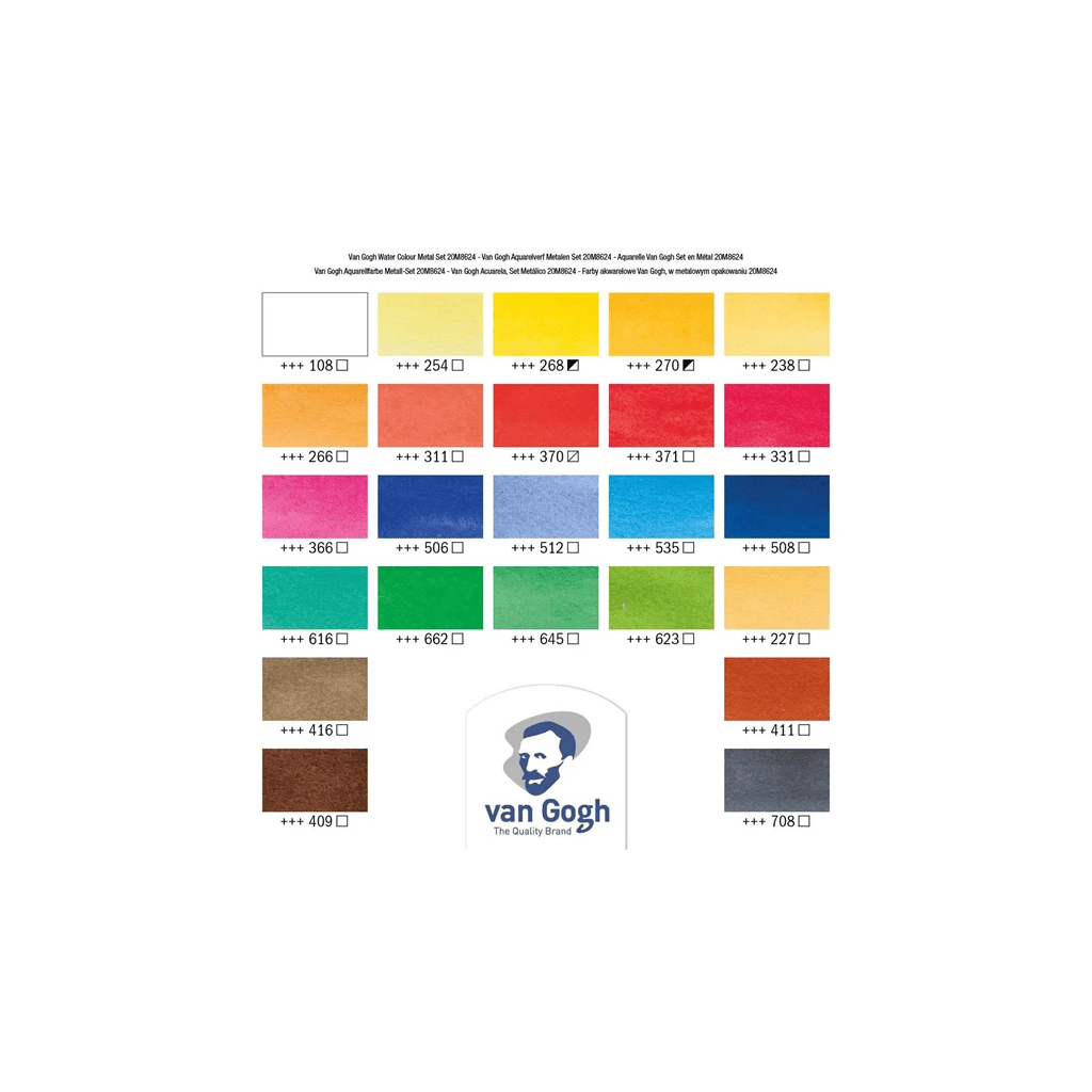 Акварельні фарби Royal Talens Van Gogh 24 кольори кювети + пензлик, метал (8712079048907) - изображение 9