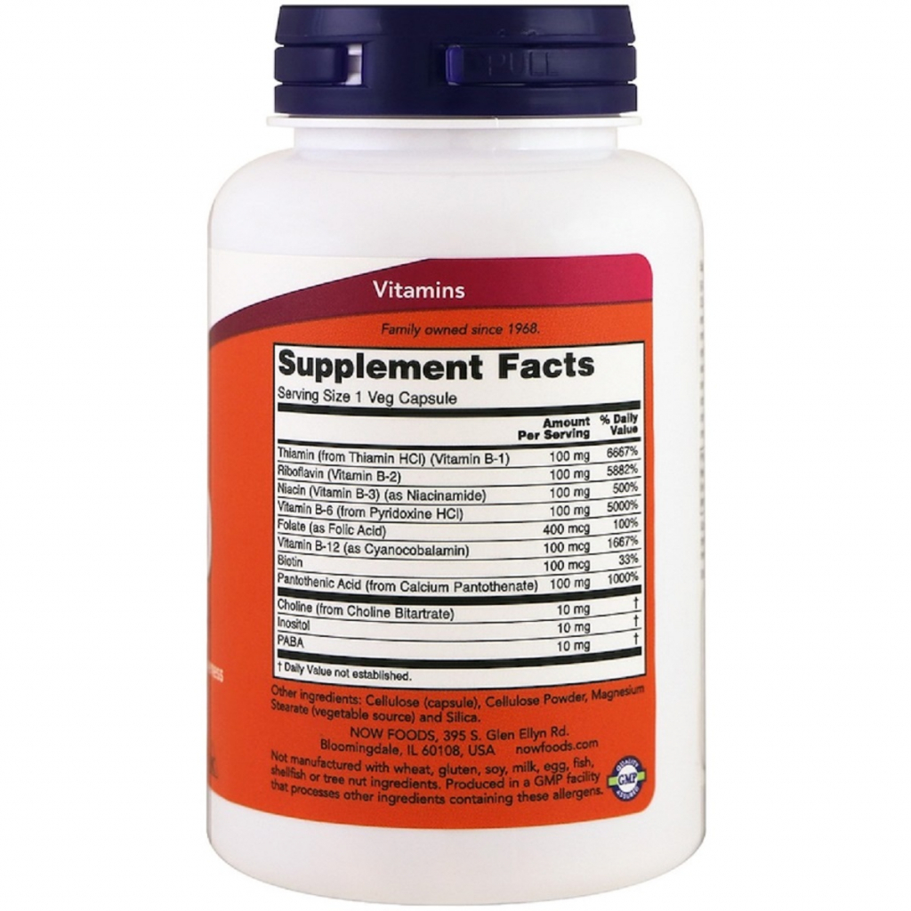 Вітамін Now Foods Комплекс B-100, 100 Вегетаріанських капсул. (NOW-00436) - зображення 2