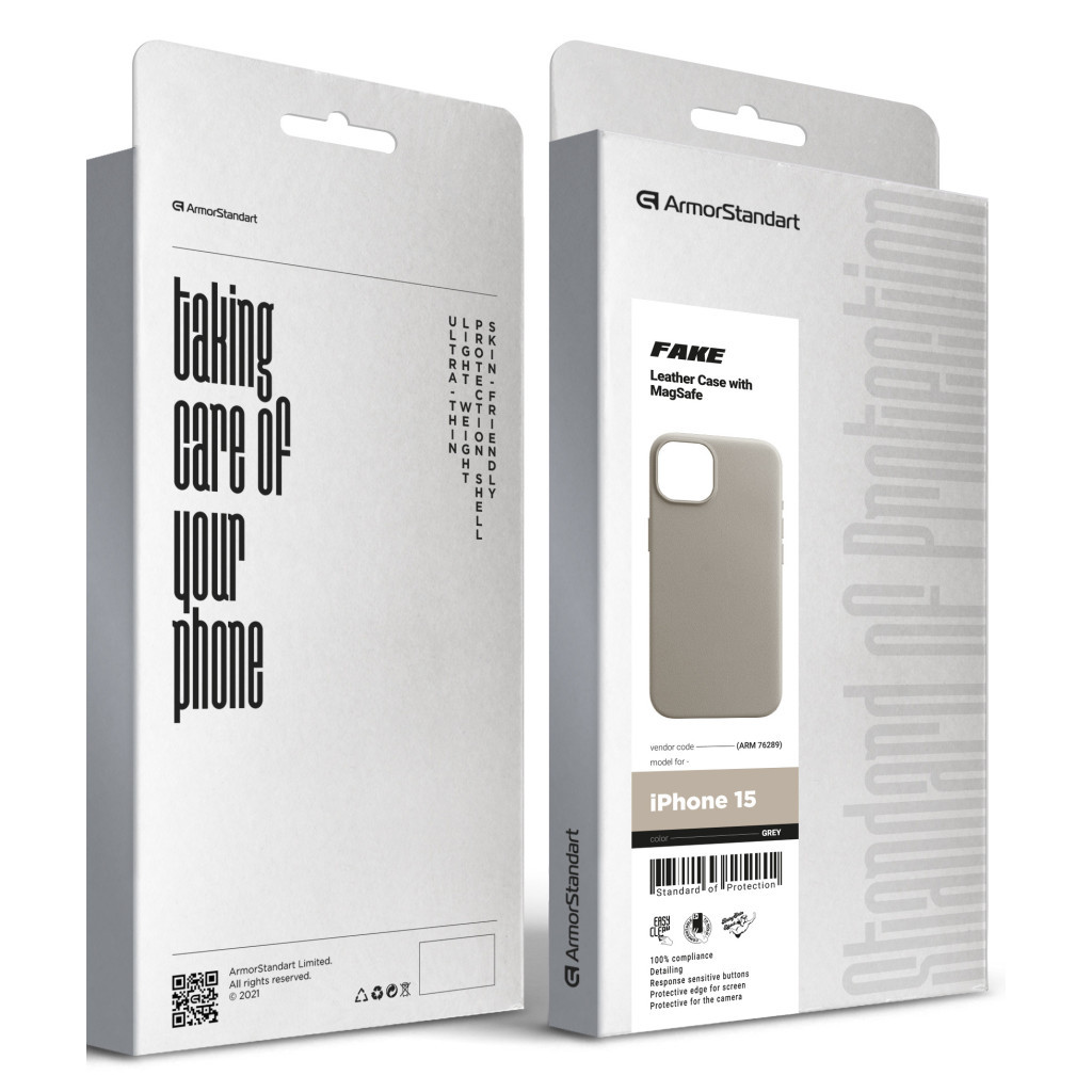 Чохол до мобільного телефона Armorstandart FAKE Leather Case Apple iPhone 15 Grey (ARM76289) - зображення 5