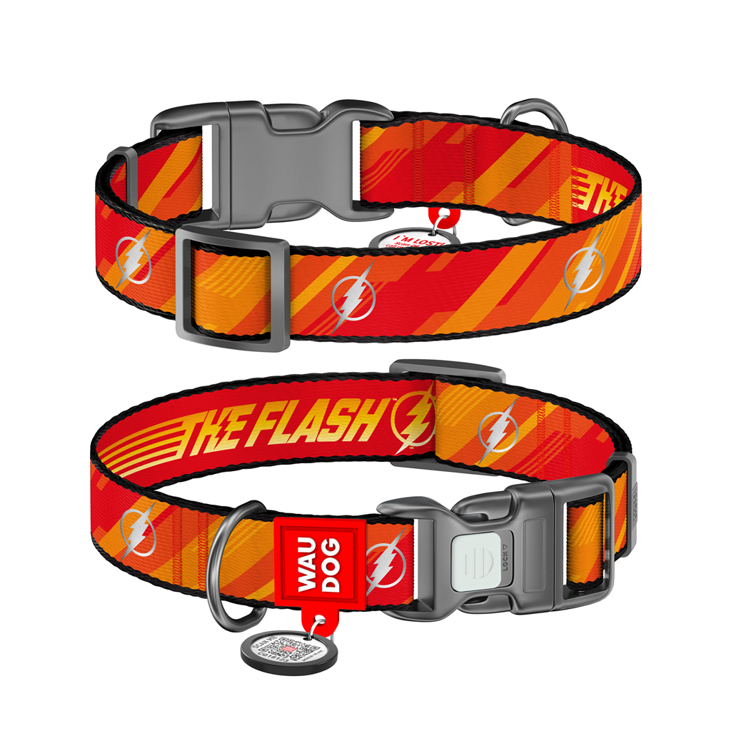 Нашийник для тварин WAUDOG Nylon з QR паспорто "Флеш Лого", світловідбивний S (280-1083) - зображення 1