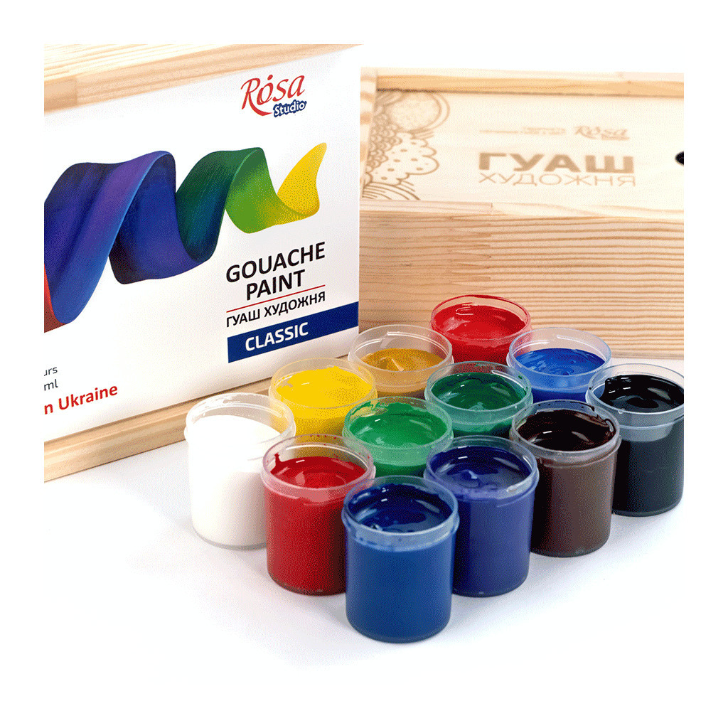 Гуашеві фарби Rosa Studio Classic 12 кольорів по 20 мл, дерев’яний пенал (4823098540632) - зображення 6