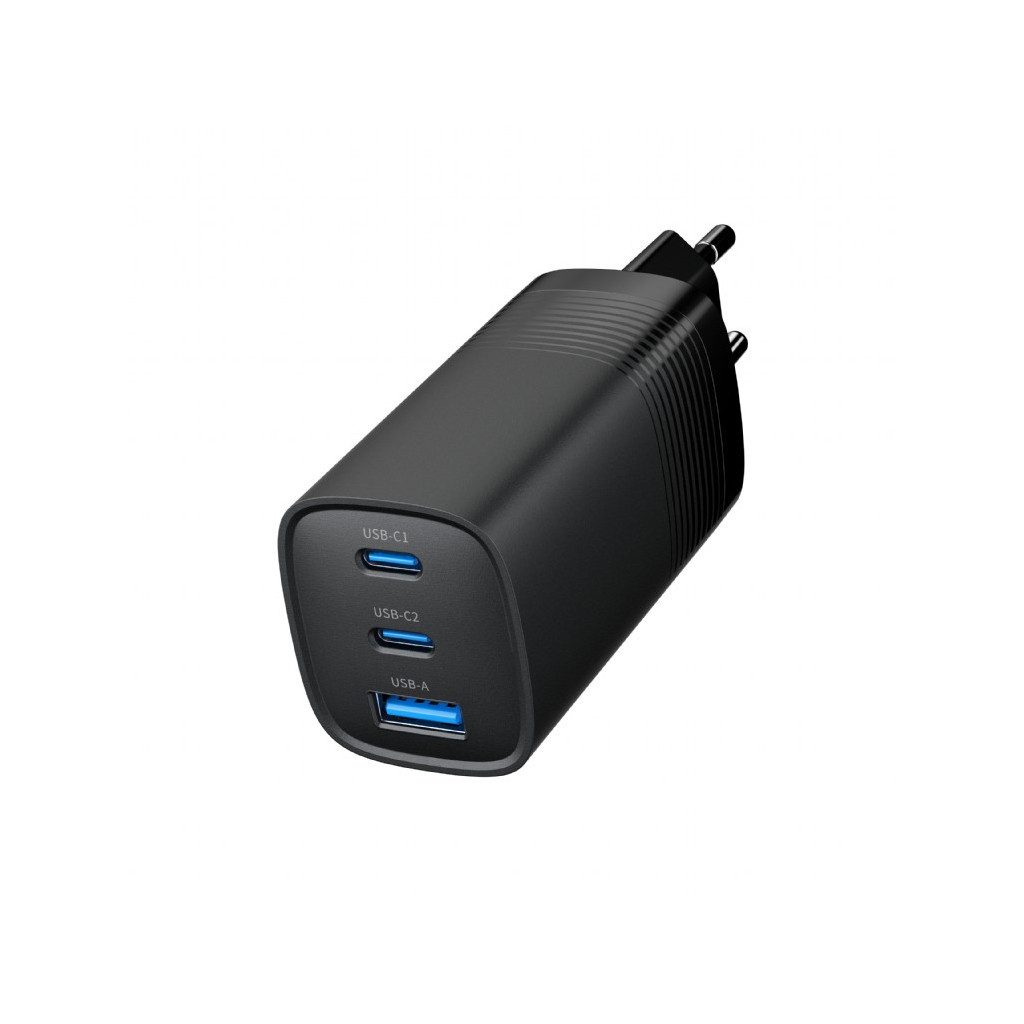 Зарядний пристрій Gembird USB-A + 2xType-C (PD18W + QC3.0 27W) black (TA-UC-PDQC65-01-BK) - зображення 4