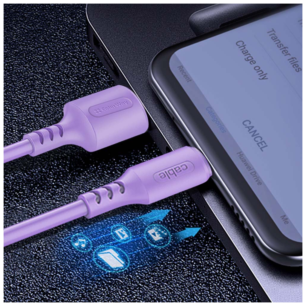 Дата кабель USB 2.0 AM to Micro 5P 1.0m soft silicone violet ColorWay (CW-CBUM044-PU) - зображення 6