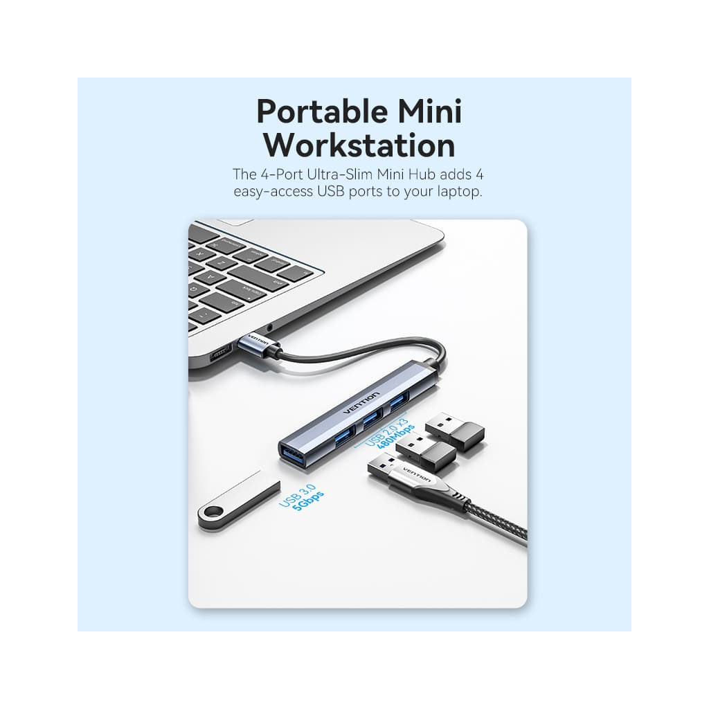 Концентратор VENTION USB 3.0 to 1xUSB 3.0 + 3xUSB 2.0 0.15m gray (CKOHB) - зображення 6