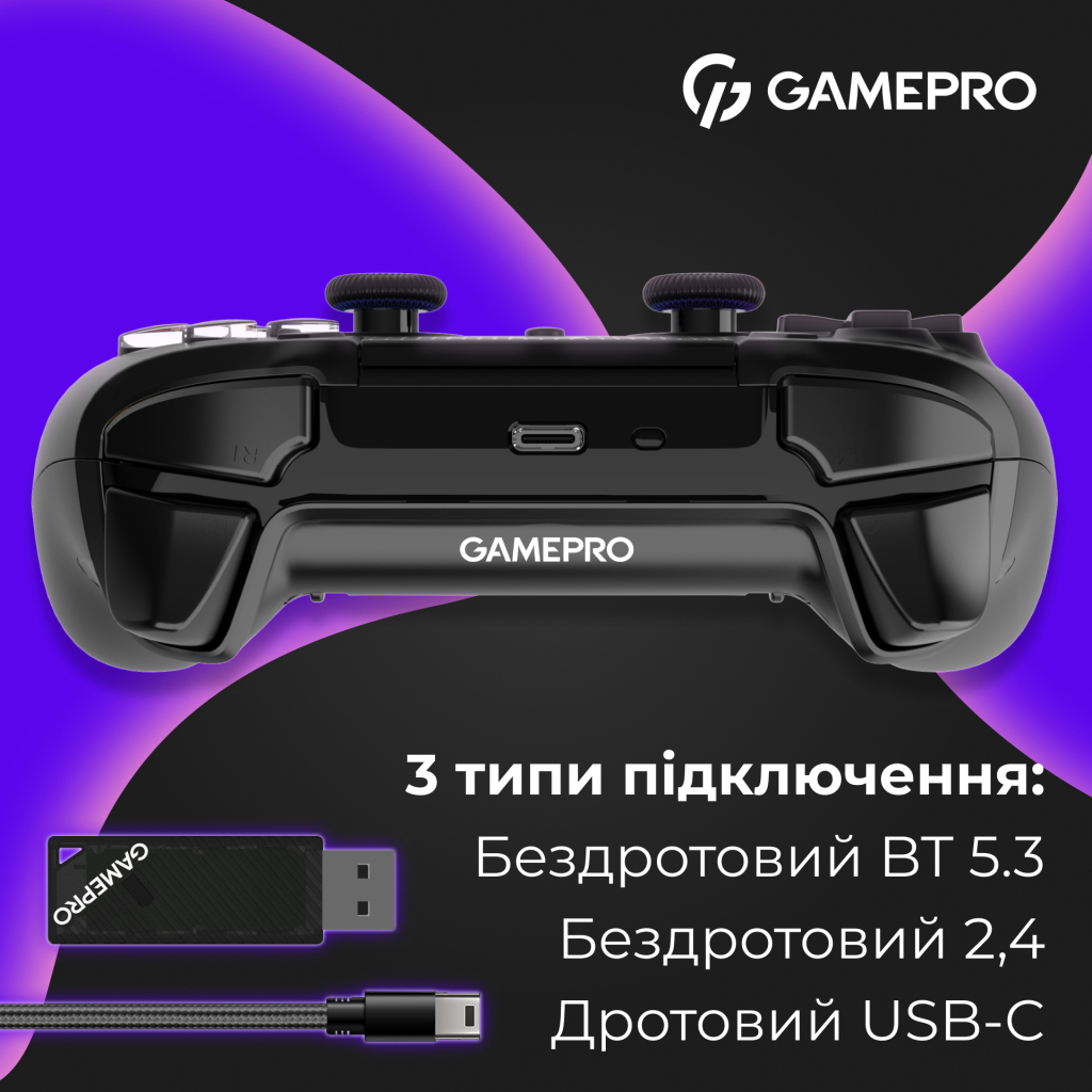 Геймпад GamePro із зарядною станцією 2.4G/BT 5.1/USB (Switch/PS/PC/iOS/Android) RGB Black (GPS20BDOC) - зображення 6