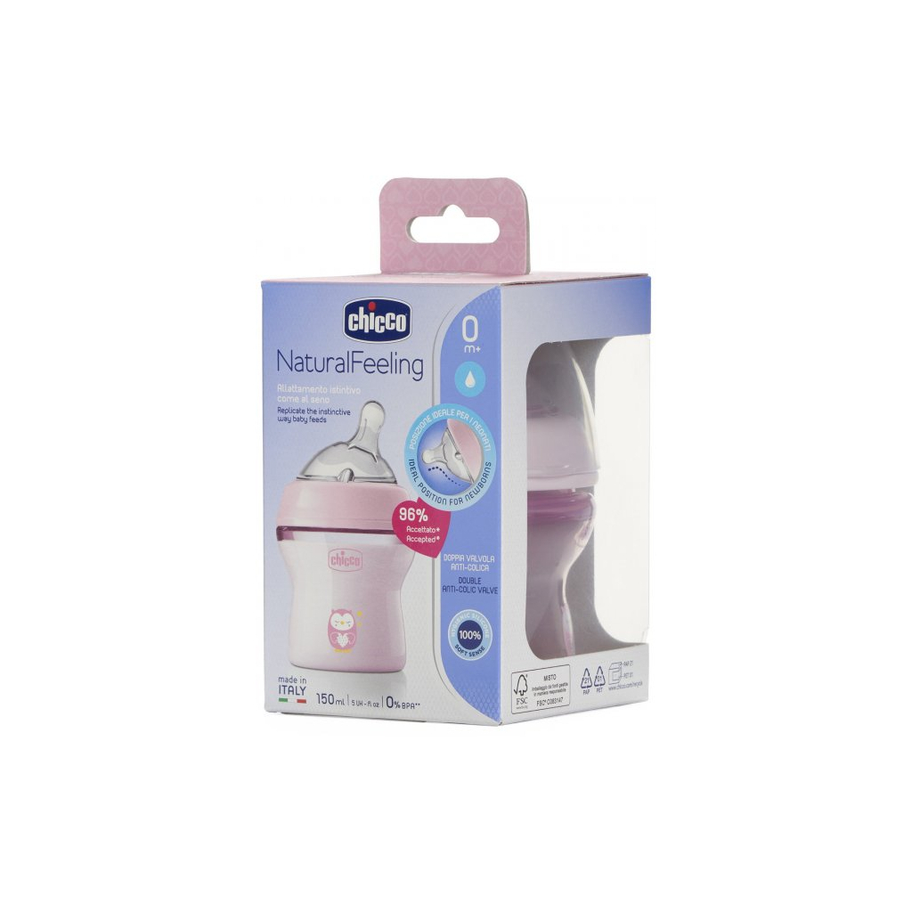 Пляшечка для годування Chicco Natural Feeling Color 150 мл +0 міс Рожева (81311.10) - изображение 8
