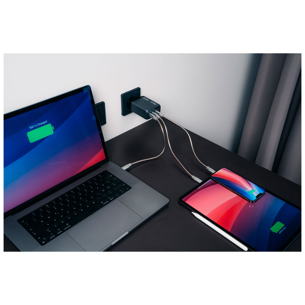 Зарядний пристрій Verbatim GaN 200 W 4 ports (2xUSB-C-100 W,USB-C-65 W /USB-A -3.0) (32204) - зображення 7