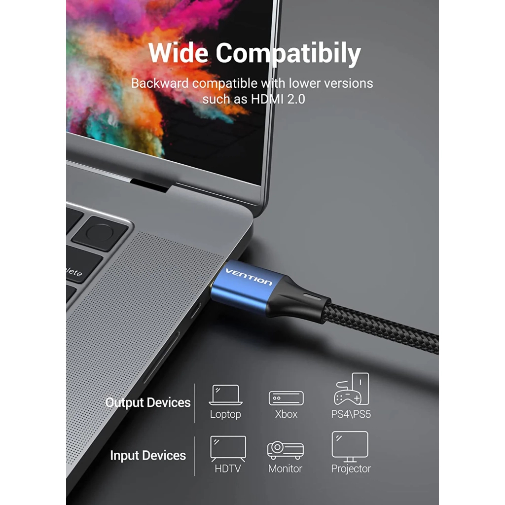 Кабель мультимедійний HDMI M to HDMI M 1.5m 8K cotton braided blue VENTION (ALGLG) - picture 4