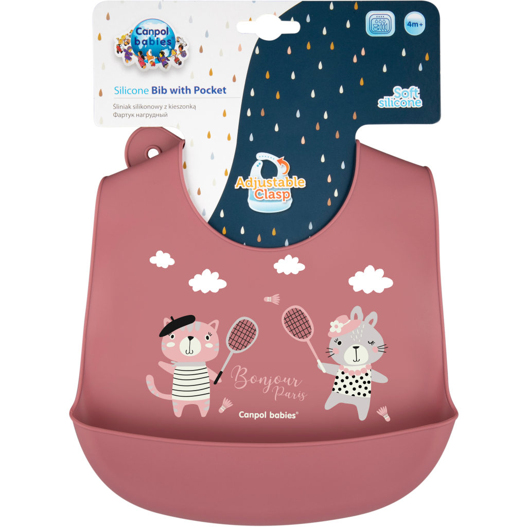 Слинявчик Canpol babies Bonjour Paris силіконовий з кишенькою червоний (74/027_red) - зображення 2