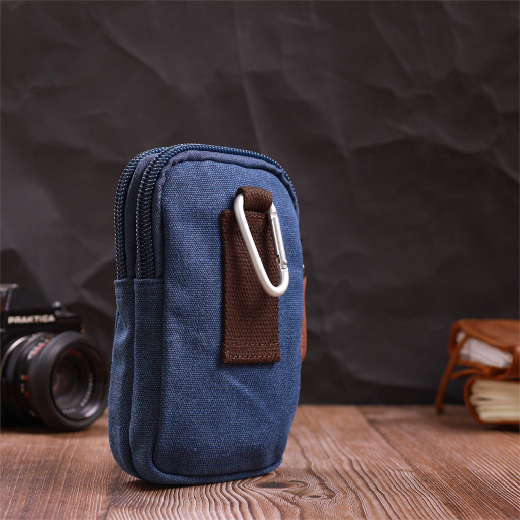 Сумка Vintage На пояс з металевим карабіном з текстилю Синя (22226) - зображення 10