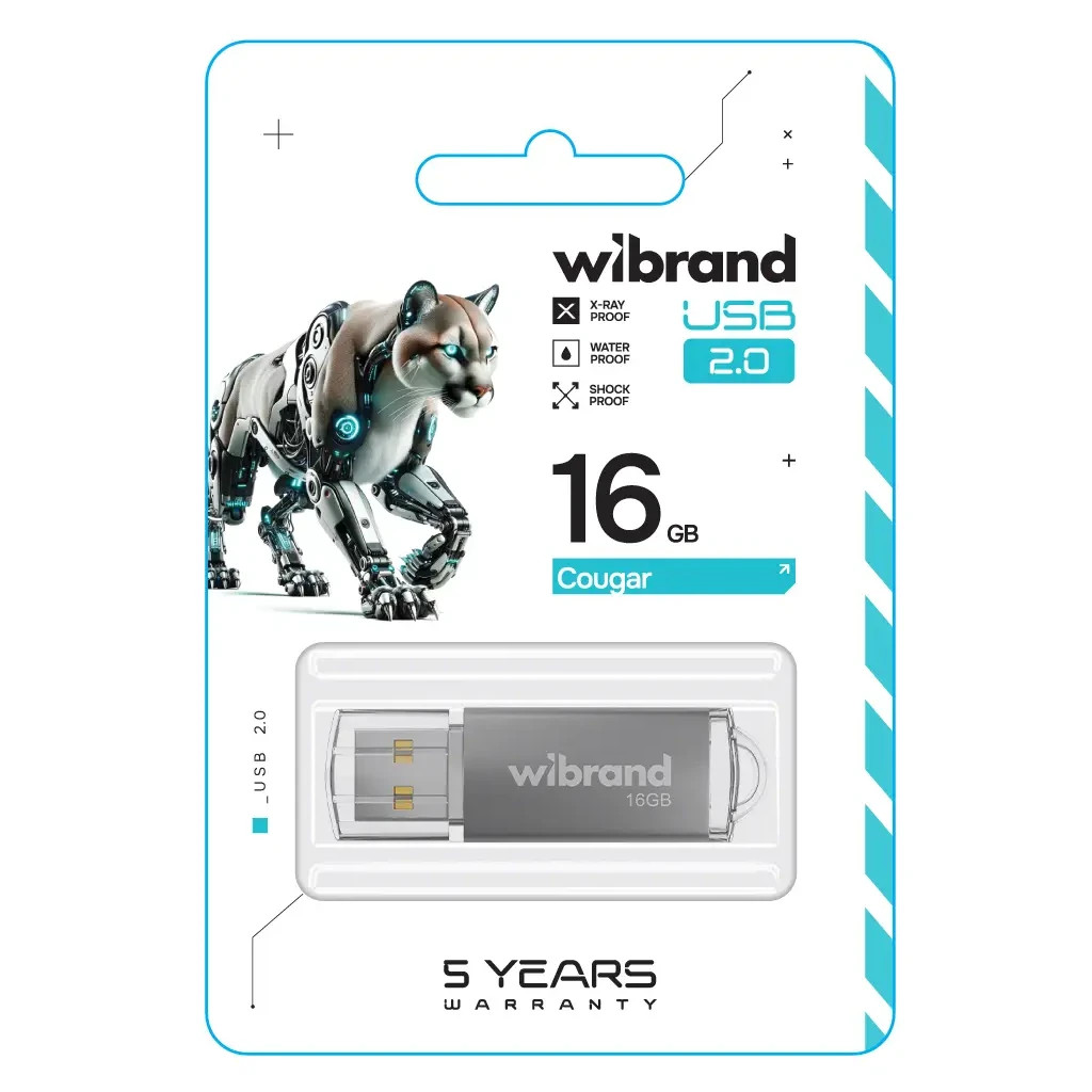 USB флеш накопичувач Wibrand 16GB Cougar Silver USB 2.0 (WI2.0/CU16P1S) - зображення 2
