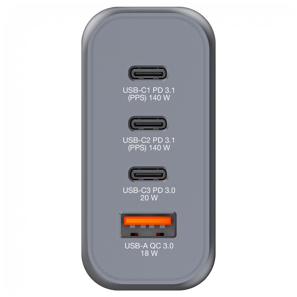 Зарядний пристрій Verbatim GaN 140 W 4 ports (2xUSB-C-140 W,USB-C 20 W /USB-A -3.0) (32203) - зображення 5