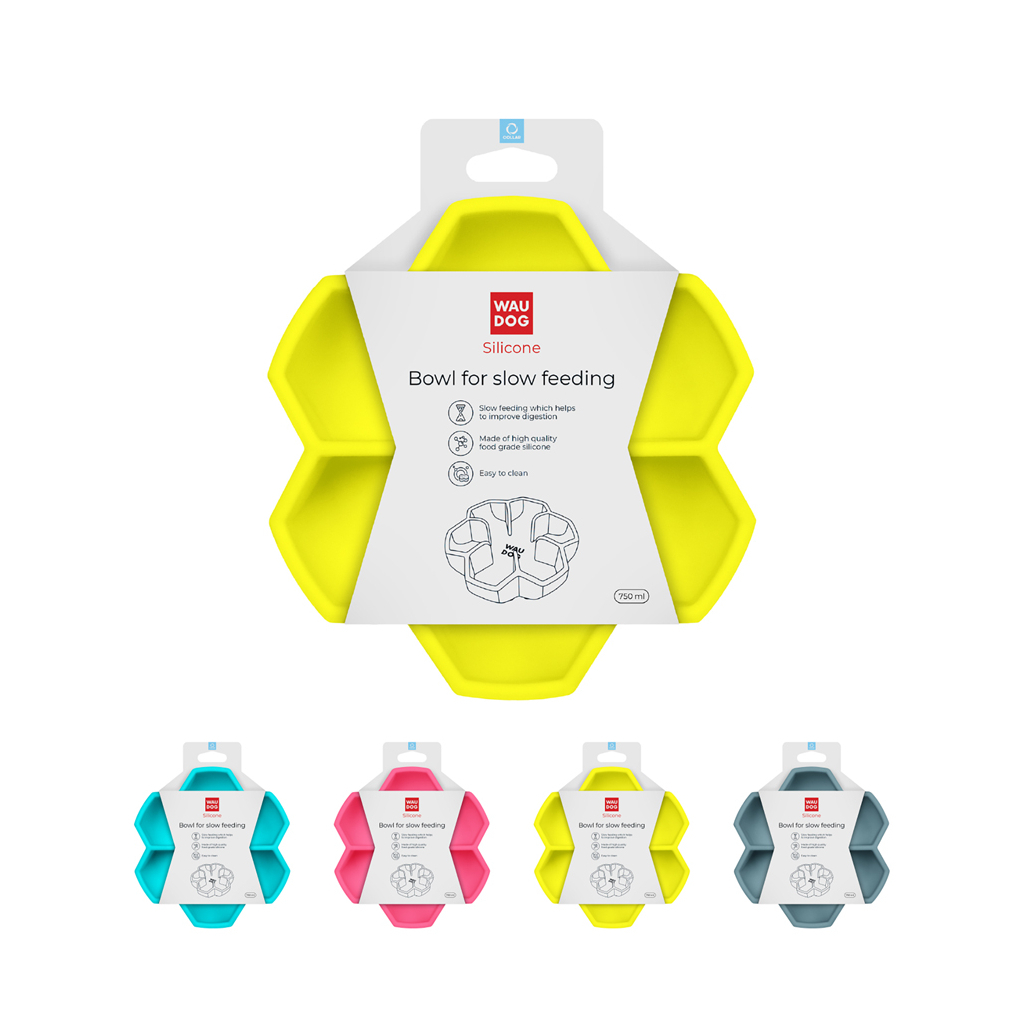 Універсальний посуд для тварин WAUDOG Silicone миска для повільного харчування 750 мл жовта (23548) - изображение 6