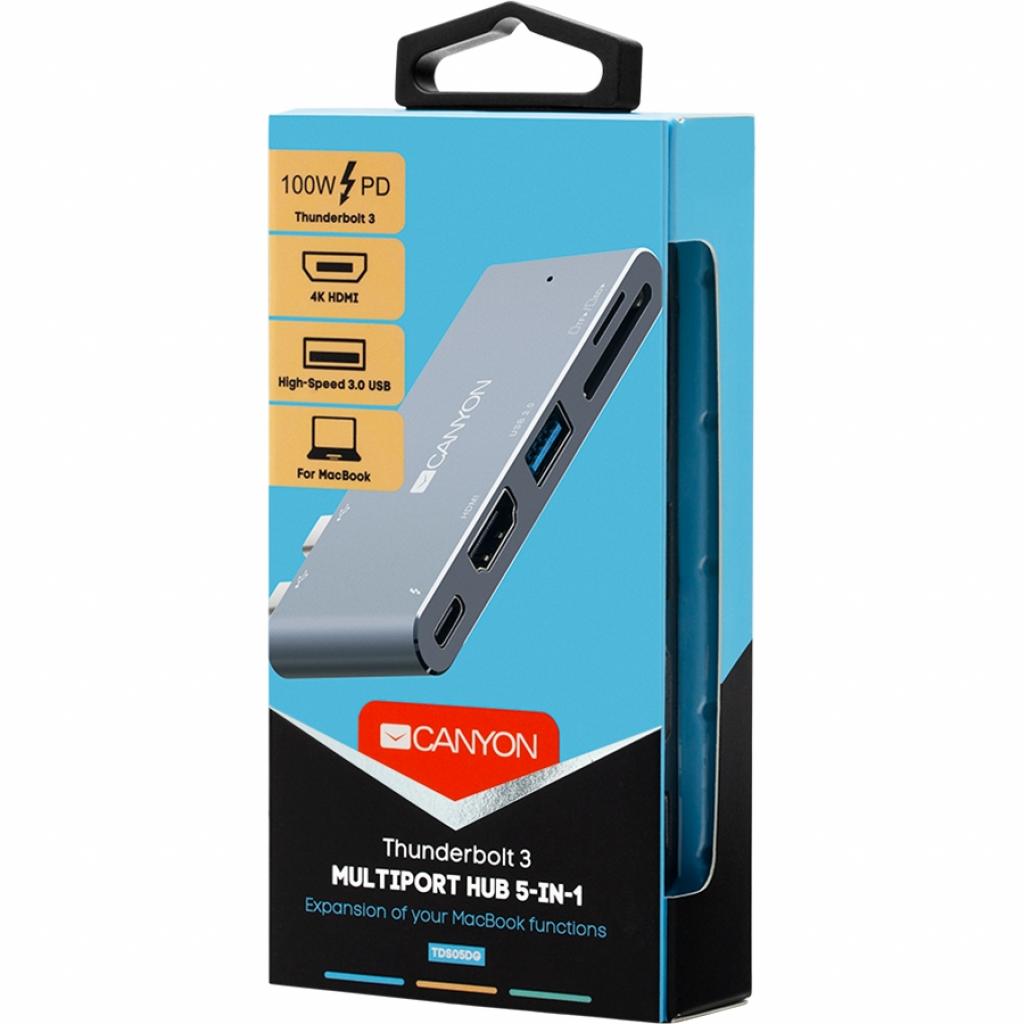 Порт-реплікатор Canyon Docking Station with 5 ports, Thunderbolt 3, Input 100-240V (CNS-TDS05DG) - зображення 4