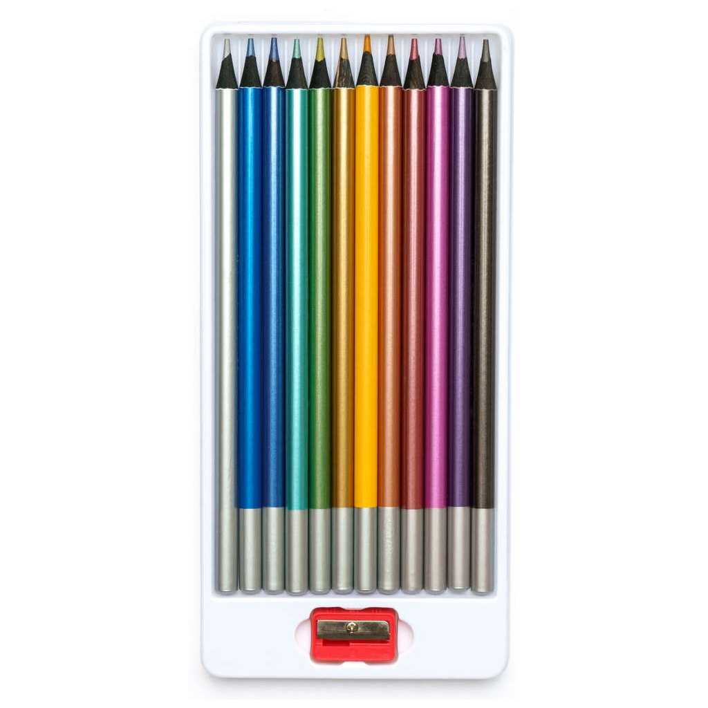 Олівці кольорові Школярик Круглі З чорного дерева Металік 12 кольорів (312114002-UA) - зображення 1