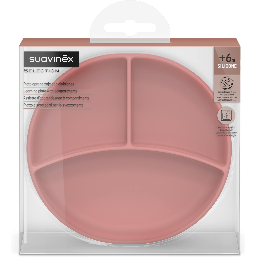Тарілка дитяча Suavinex Colour Essence силіконова для вводу прикорму на 3 секції, +6 міс. рожева (402916) - picture 3