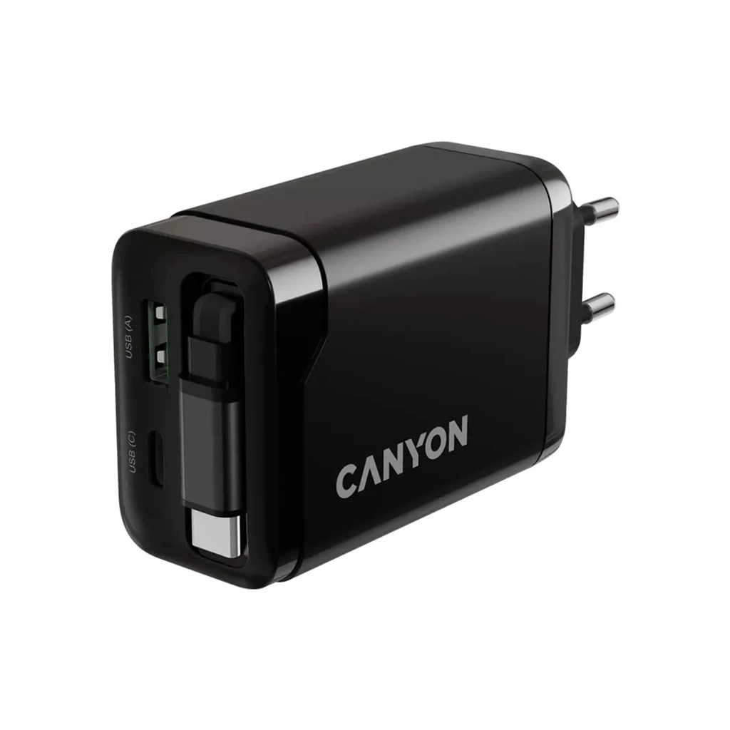 Зарядний пристрій Canyon 1xUSB-C PD65W + 1xUSB QC3.0 + cable USB-C to USB-C black (CNS-CURC65ACB) - изображение 7