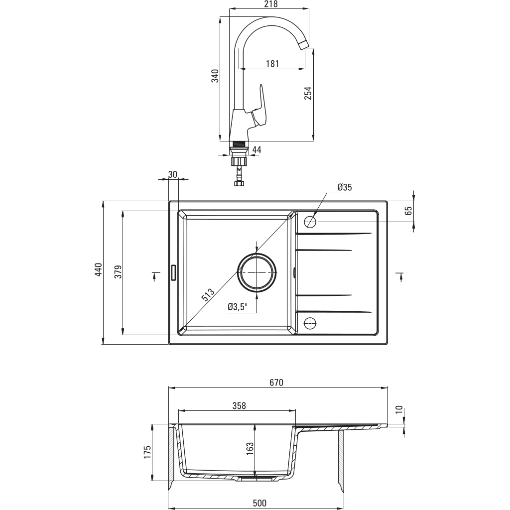 Мийка кухонна Deante Corio ZRC_G113 + зміш. BMO_N62M + дозатор ZZZ_B00D (ZRCC2113) - зображення 7