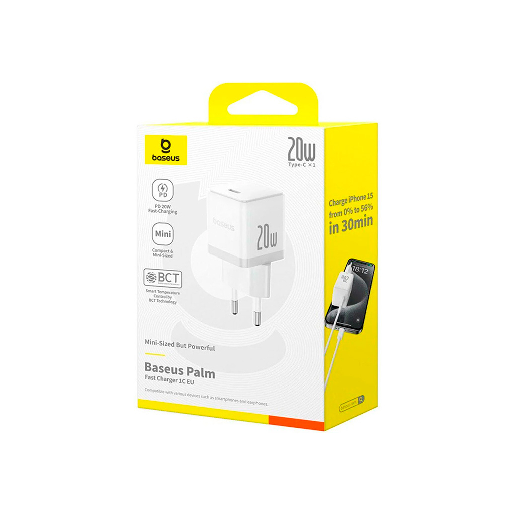 Зарядний пристрій Baseus Palm Fast Charger 1C 20W + Cable 1.0m Type-C 60W white (P10111602213-01) - зображення 5