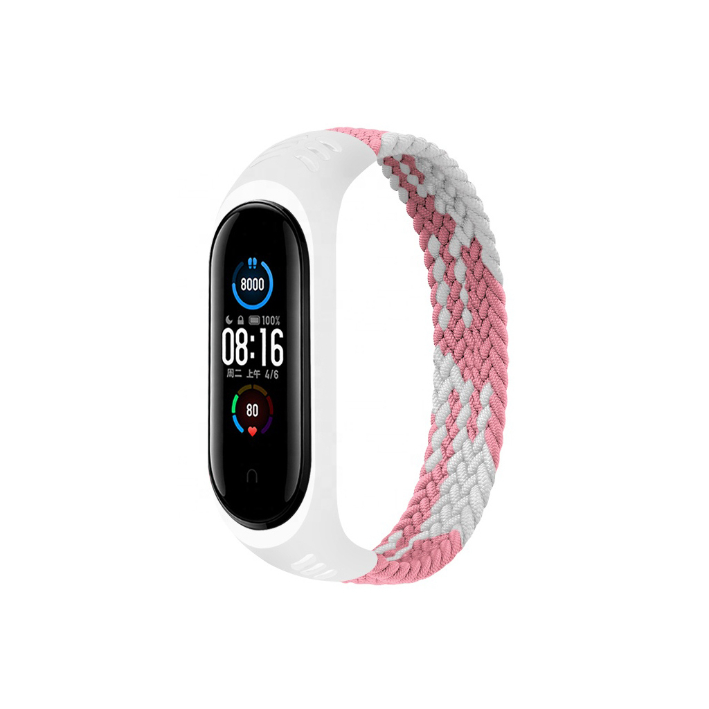 Ремінець до фітнес браслета BeCover Elastic Nylon Style для Xiaomi Mi Smart Band 5/6 (Size S) Pink-White (706142) - зображення 1