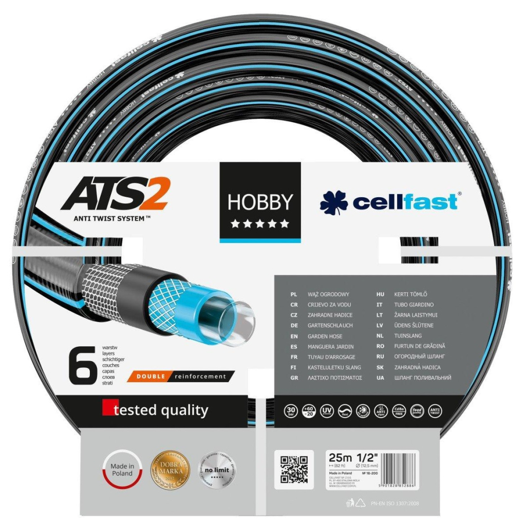 Шланг для поливу Cellfast HOBBY ATS, 1/2", 25м, 6 шарів, до 30 Бар, -20…+60°C (16-200) - изображение 1