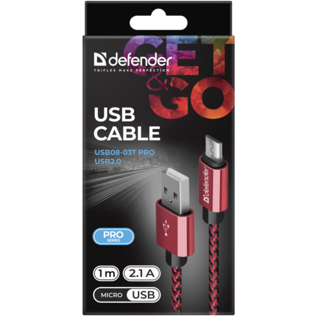 Дата кабель USB 2.0 AM to Micro 5P 1.0m USB08-03T red Defender (87801) - зображення 4