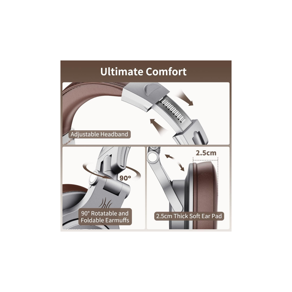 Навушники OneOdio A71 3,5мм/6,35мм Silver/Brown (A71 Silver Brown) - зображення 6
