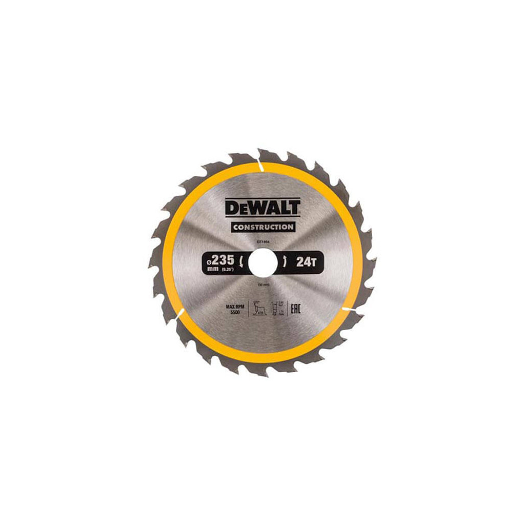 Диск пильний DeWALT СONSTRUCTION, 235x30, 24 z, АТВ, 20 гр. (DT1954) - зображення 1