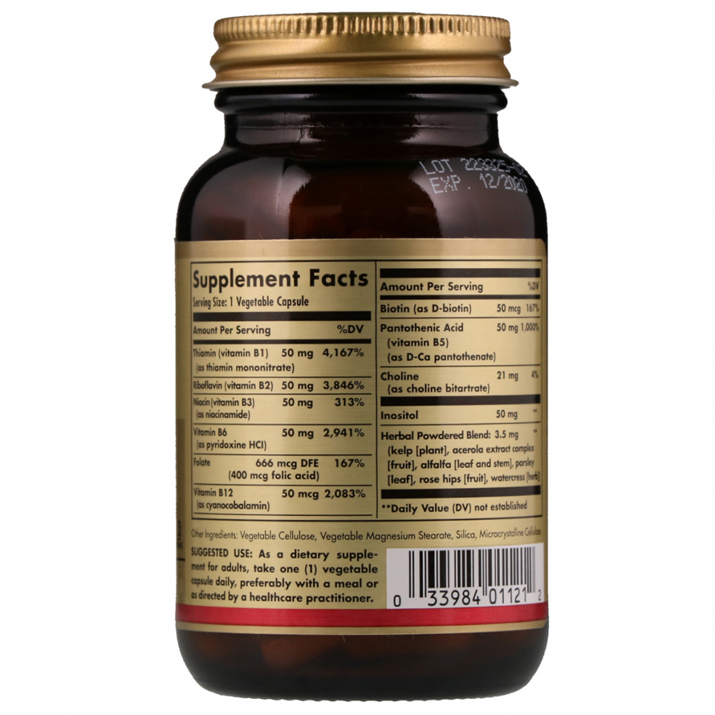 Вітамін Solgar Вітаміни B-комплекс, B-Complex "50", 100 гелевих капсул (SOL-01121) - зображення 2