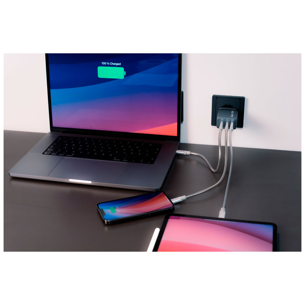 Зарядний пристрій Verbatim GaN 65 W 3 ports (2xUSB-C-65 W /USB-A -3.0) (32201) - зображення 6