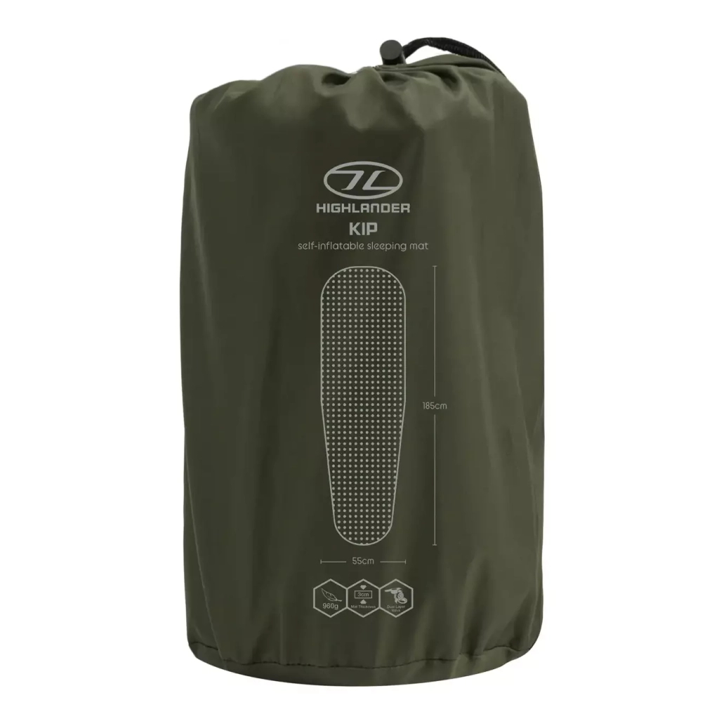 Туристичний килимок Highlander Kip Self-inflatable Sleeping Mat 3 cm Olive SM126-OG (929795) - зображення 3