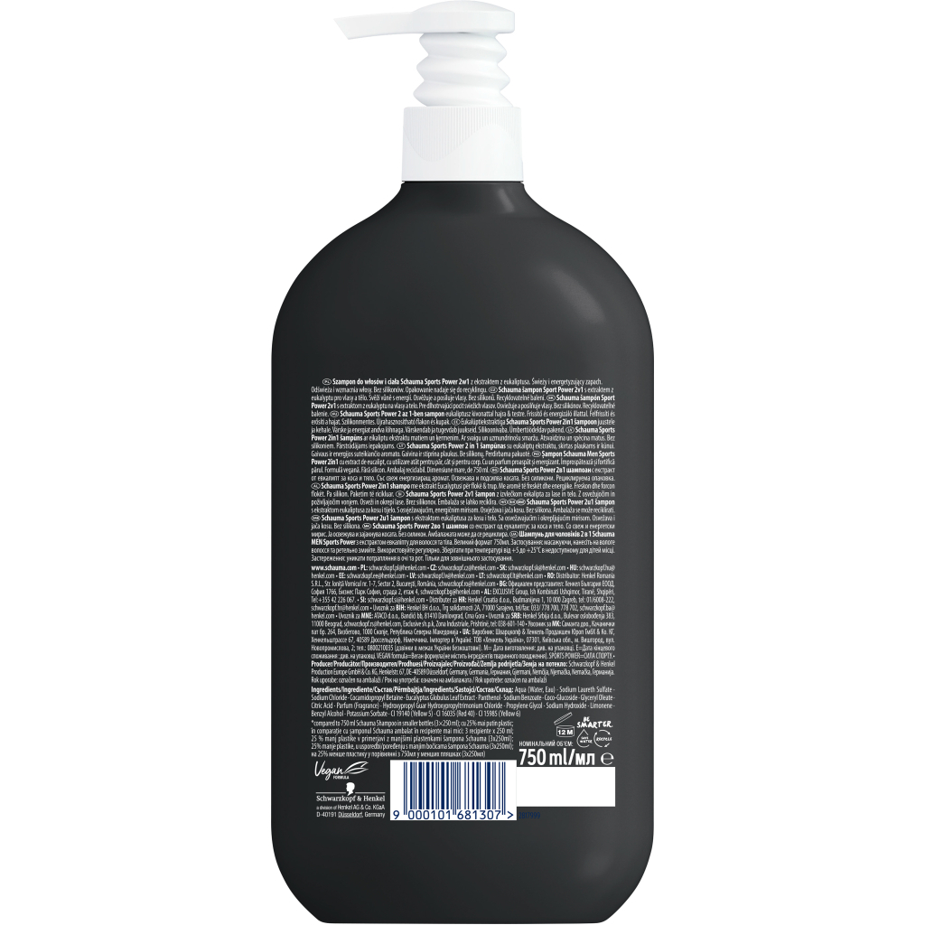 Шампунь Schauma Men Sports Power 2 в 1 з екстрактом евкаліпту для волосся та тіла 750 мл (9000101681307) - зображення 3