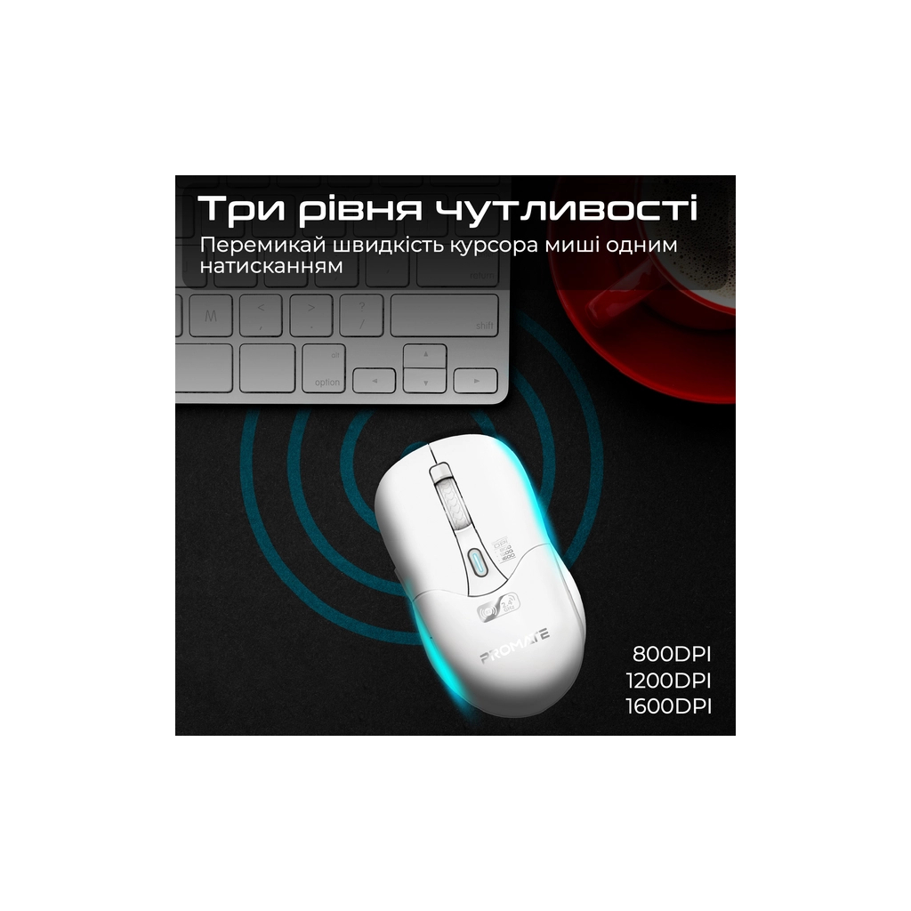 Мишка Promate Samo Wireless/Bluetooth White (samo.white) - зображення 4