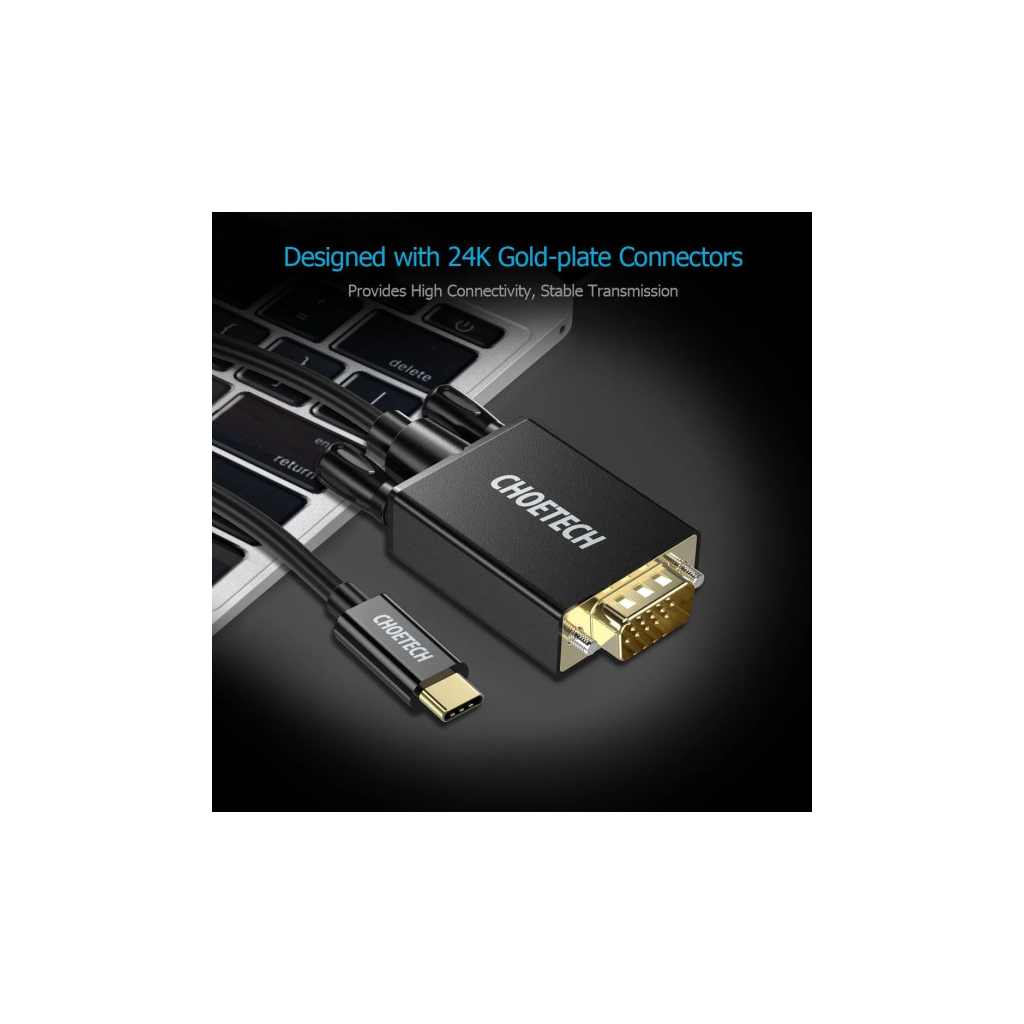 Кабель мультимедійний USB-C to VGA M 1.8m black Choetech (XCV-1801-BK) - изображение 4