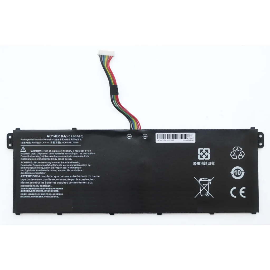 Акумулятор до ноутбука Acer AC14B18J, 2600mAh (30Wh), 3cell, 11.4V, Li-ion, black AlSoft (A47786) - зображення 1